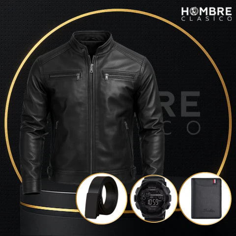 Chaqueta de Hombre de Cuero Legítimo Cóndor +3 REGALOS: Cinturón, Reloj y Billetera